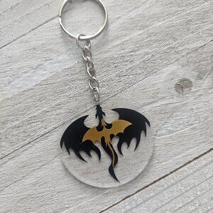 Dragon Keychain with Black and Gold Design